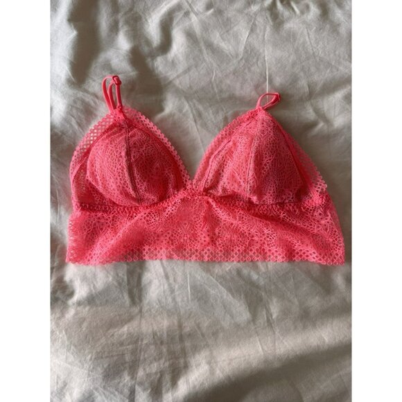 Victoria’s Secret Bralette Bra Bright Pink Lace Long Line NWT Medium - Picture 1 of 4